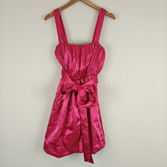 Anthropologie Maeve Nwot Pink Bow-Tie Satin Mini Dress Fairycore Whimsical Sz 4 - Picture 4 of 16